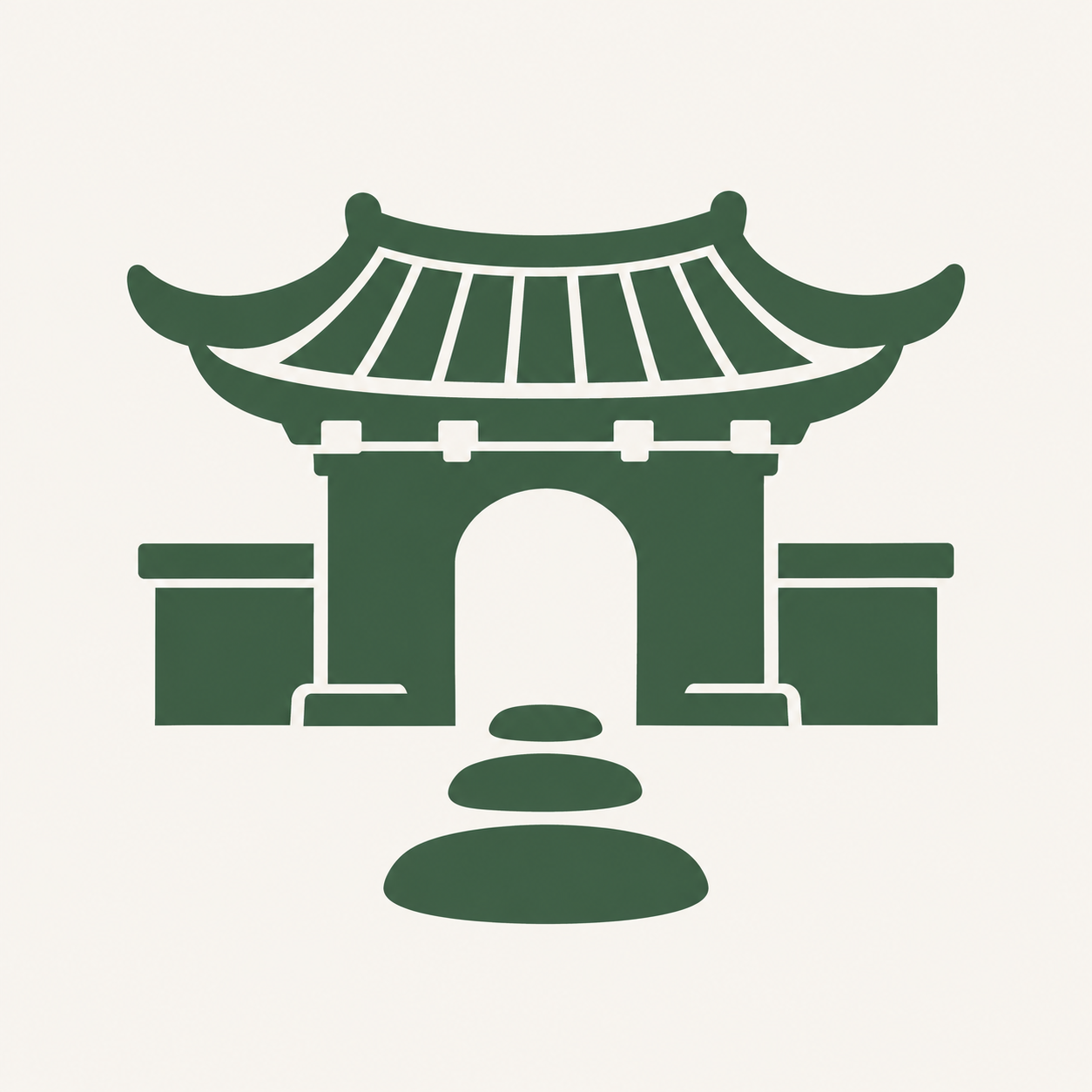 Korea Travel Steps: a green Korean palace gate with three stepping stones